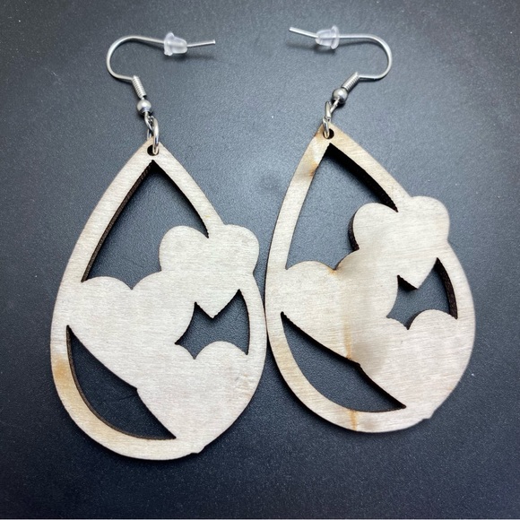 Valentine's Day Love Hearts Wooden Drop Dangle Earrings - Picture 8 of 11